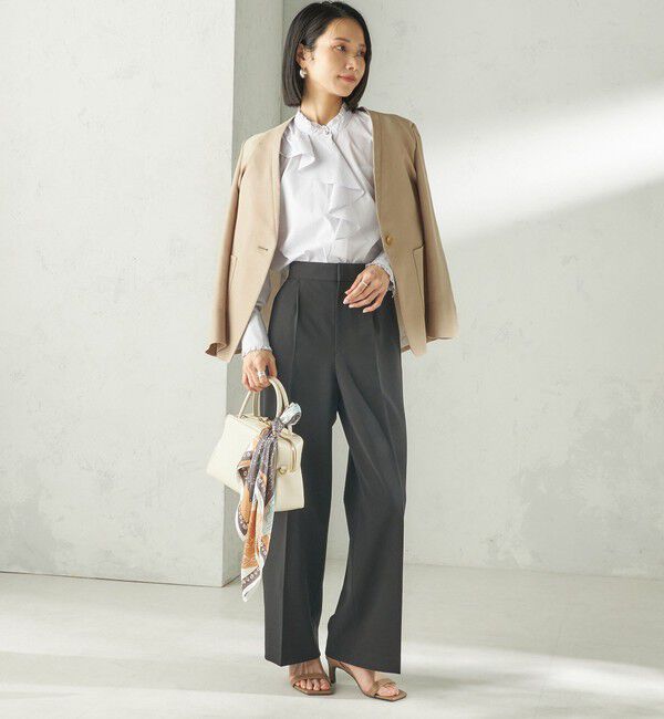 SHIPS for women「〈手洗い可能〉パール モチーフ ボタン フリル ブラウス」|シャツ・ブラウス|