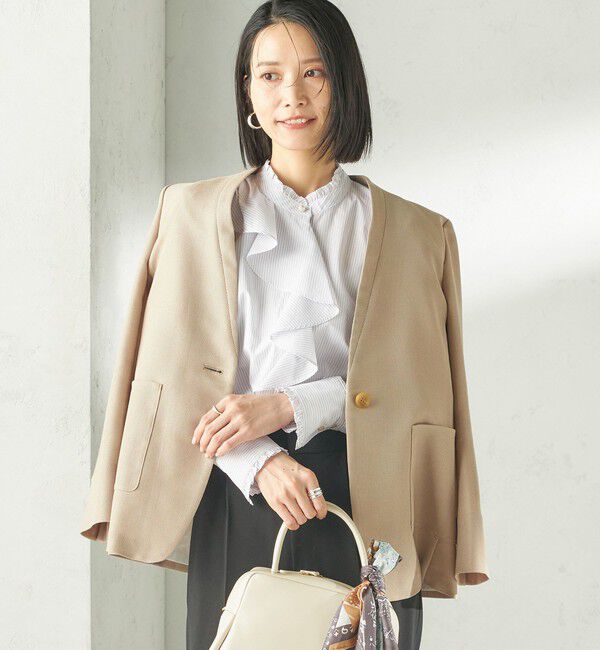 SHIPS for women「〈手洗い可能〉パール モチーフ ボタン フリル ブラウス」|シャツ・ブラウス|