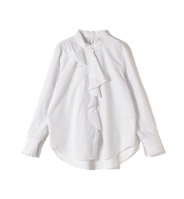 SHIPS for women「〈手洗い可能〉パール モチーフ ボタン フリル ブラウス」|シャツ・ブラウス|