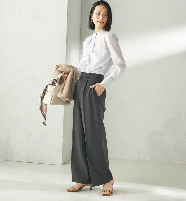 SHIPS for women「〈手洗い可能〉パール モチーフ ボタン フリル ブラウス」|シャツ・ブラウス|