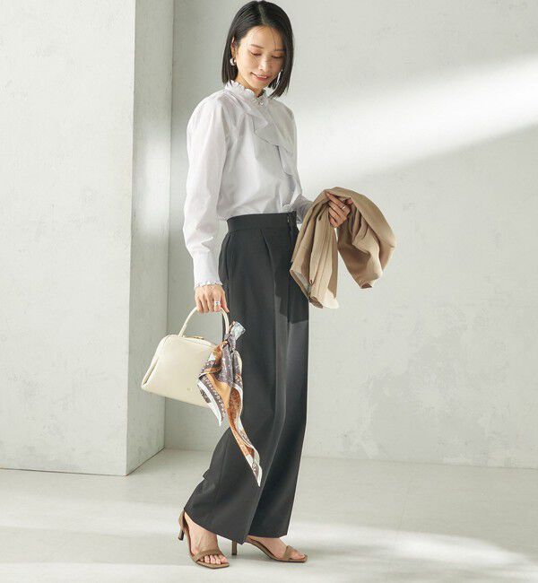 SHIPS for women「〈手洗い可能〉パール モチーフ ボタン フリル ブラウス」|シャツ・ブラウス|