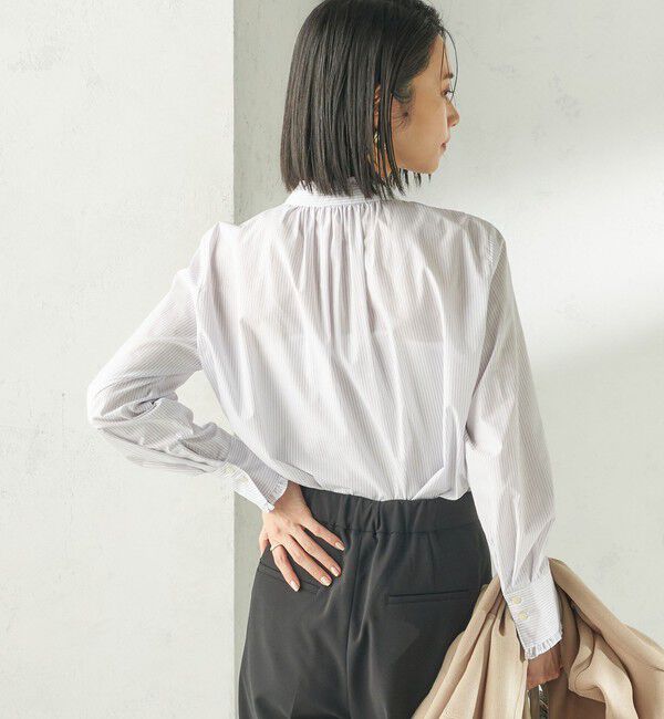 SHIPS for women「〈手洗い可能〉パール モチーフ ボタン フリル ブラウス」|シャツ・ブラウス|