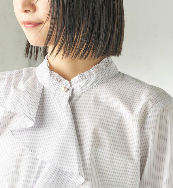 SHIPS for women「〈手洗い可能〉パール モチーフ ボタン フリル ブラウス」|シャツ・ブラウス|