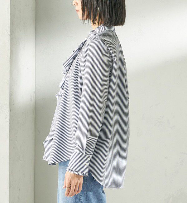 SHIPS for women「〈手洗い可能〉パール モチーフ ボタン フリル ブラウス」|シャツ・ブラウス|