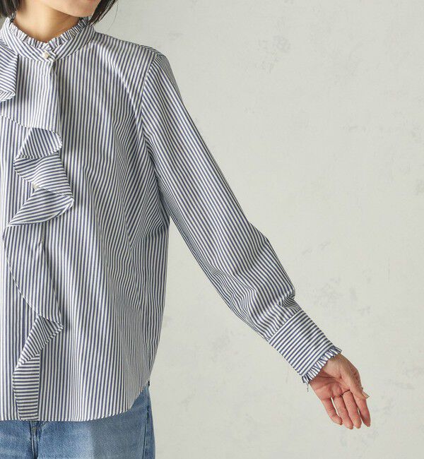 SHIPS for women「〈手洗い可能〉パール モチーフ ボタン フリル ブラウス」|シャツ・ブラウス|