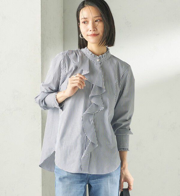 SHIPS for women「〈手洗い可能〉パール モチーフ ボタン フリル ブラウス」|シャツ・ブラウス|