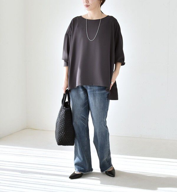 quaranciel「《予約》quaranciel:〈洗濯機可能〉ジョーゼット ニュアンス  T-ブラウス」|シャツ・ブラウス|