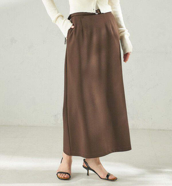 SHIPS for women「堀田茜&times;SHIPS:〈手洗い可能〉ベルト 付き ジョーゼット スカート」|スカート|ブラウン