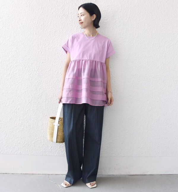 SHIPS for women「《予約》【WEB限定】〈手洗い可能〉布帛 コンビ ペプラム TEE」|Tシャツ・カットソー|