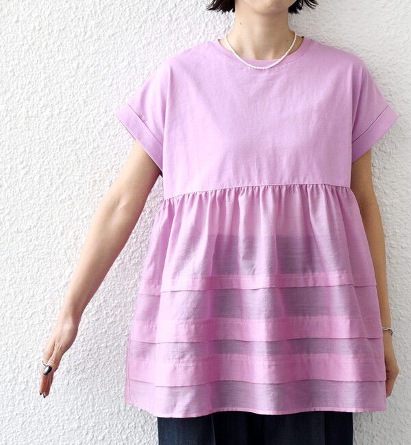 SHIPS for women「《予約》【WEB限定】〈手洗い可能〉布帛 コンビ ペプラム TEE」|Tシャツ・カットソー|