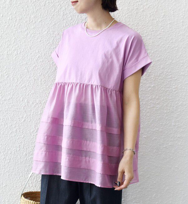 SHIPS for women「《予約》【WEB限定】〈手洗い可能〉布帛 コンビ ペプラム TEE」|Tシャツ・カットソー|