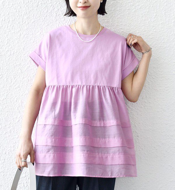 SHIPS for women「《予約》【WEB限定】〈手洗い可能〉布帛 コンビ ペプラム TEE」|Tシャツ・カットソー|