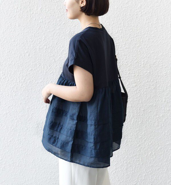 SHIPS for women「《予約》【WEB限定】〈手洗い可能〉布帛 コンビ ペプラム TEE」|Tシャツ・カットソー|