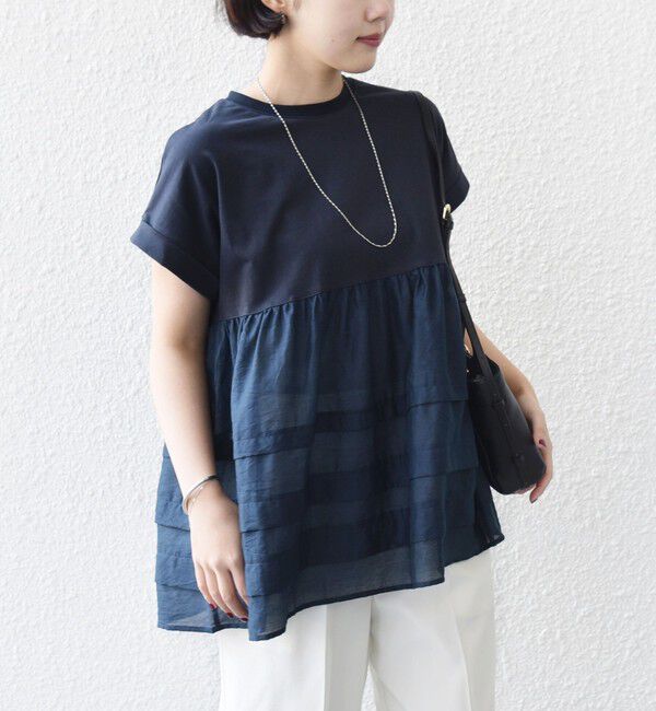 SHIPS for women「《予約》【WEB限定】〈手洗い可能〉布帛 コンビ ペプラム TEE」|Tシャツ・カットソー|