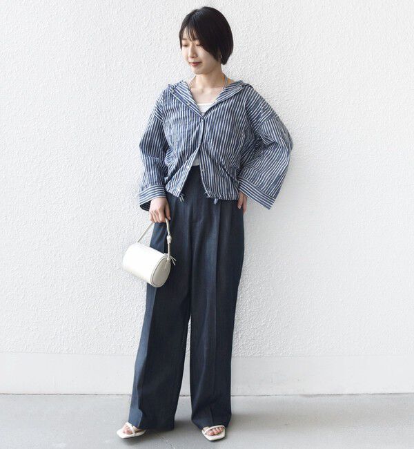 SHIPS for women「【WEB限定】〈手洗い可能〉ストライプ フード 羽織り シャツ」|シャツ・ブラウス|