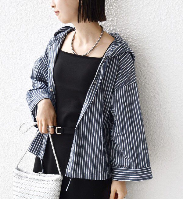 SHIPS for women「【WEB限定】〈手洗い可能〉ストライプ フード 羽織り シャツ」|シャツ・ブラウス|