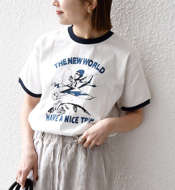 SHIPS any「《予約》【SHIPS any別注】THE KNiTS:〈洗濯機可能〉ロゴ プリント リンガー TEE」|Tシャツ・カットソー|ホワイト