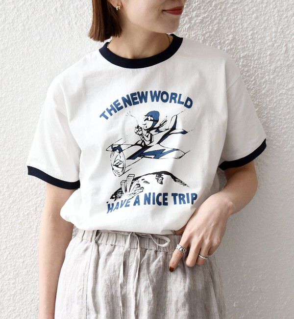 SHIPS any「《予約》【SHIPS any別注】THE KNiTS:〈洗濯機可能〉ロゴ プリント リンガー TEE」|Tシャツ・カットソー|