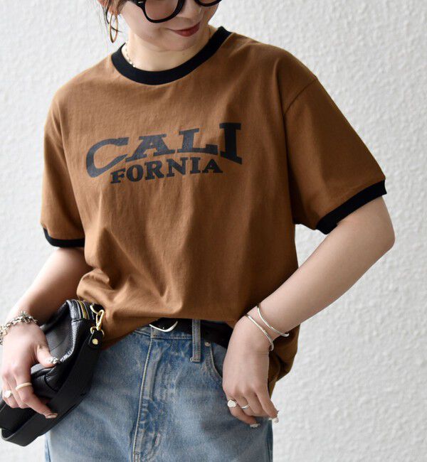 SHIPS any「《予約》【SHIPS any別注】THE KNiTS:〈洗濯機可能〉ロゴ プリント リンガー TEE」|Tシャツ・カットソー|ブラウン