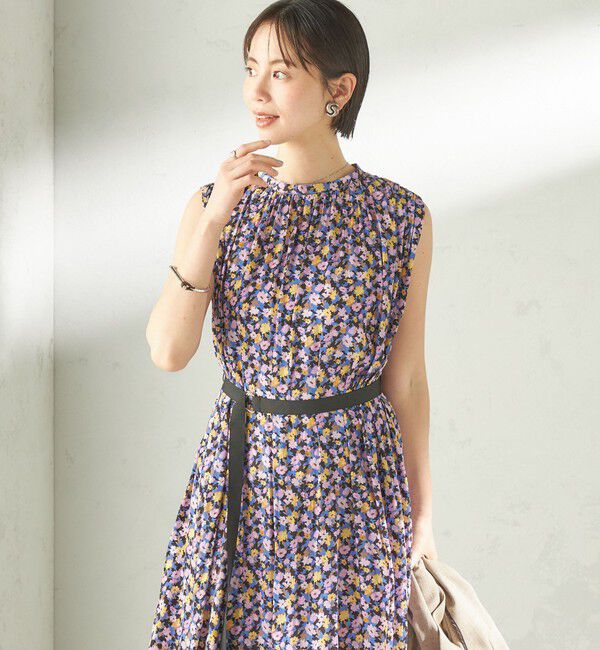 SHIPS for women「〈手洗い可能〉カッセン フラワー プリント ノースリーブ ワンピース」|ワンピース|