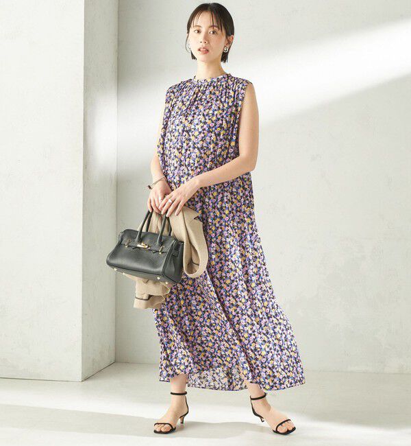 SHIPS for women「〈手洗い可能〉カッセン フラワー プリント ノースリーブ ワンピース」|ワンピース|