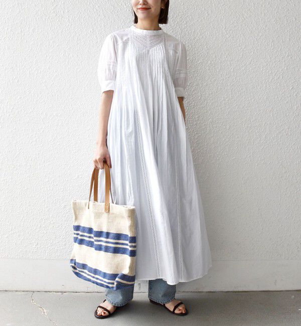 SHIPS any「《予約》SHIPS any:〈洗濯機可能〉キャンブリック レース ピンタック パフスリーブ ワンピース」|ワンピース|オフホワイト