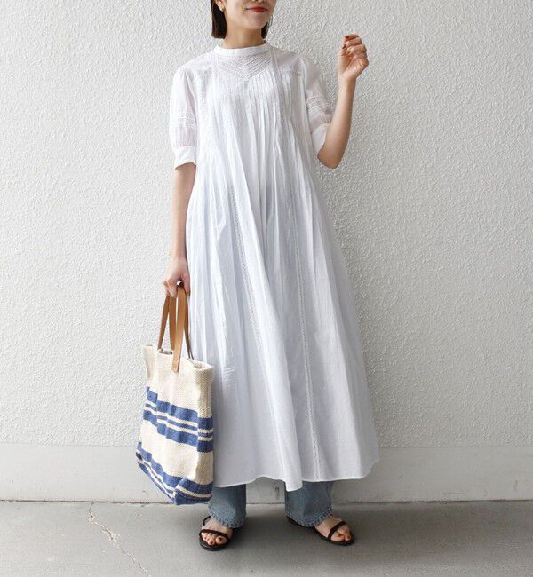 SHIPS any「《予約》SHIPS any:〈洗濯機可能〉キャンブリック レース ピンタック パフスリーブ ワンピース」|ワンピース|