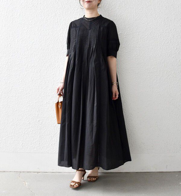 SHIPS any「《予約》SHIPS any:〈洗濯機可能〉キャンブリック レース ピンタック パフスリーブ ワンピース」|ワンピース|ブラック