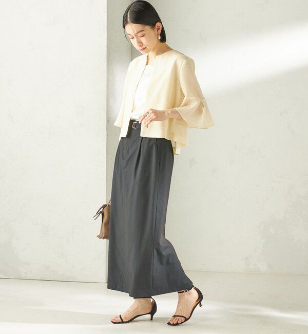 SHIPS for women「〈手洗い可能〉麻混 ベルト付 ウエストタック ナロー スカート」|スカート|