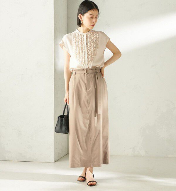 SHIPS for women「〈手洗い可能〉麻混 ベルト付 ウエストタック ナロー スカート」|スカート|