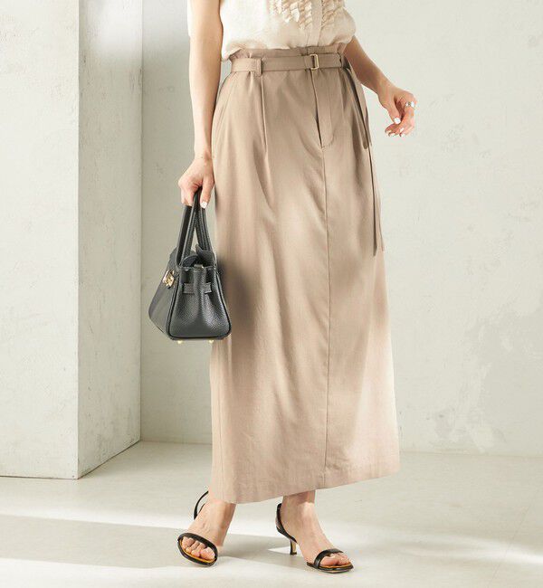 SHIPS for women「〈手洗い可能〉麻混 ベルト付 ウエストタック ナロー スカート」|スカート|