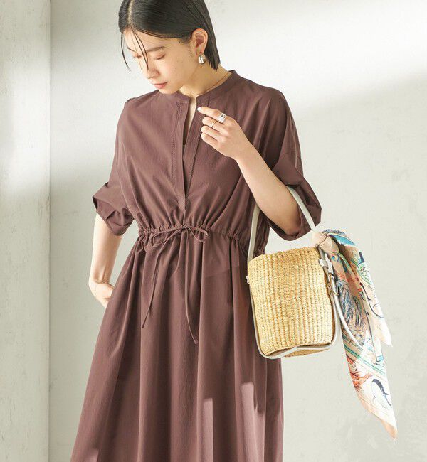 SHIPS for women「《予約》〈接触冷感 / 撥水加工〉TEXBRID(R) タフタ ウエスト 切替 ワンピース」|ワンピース|ブラウン