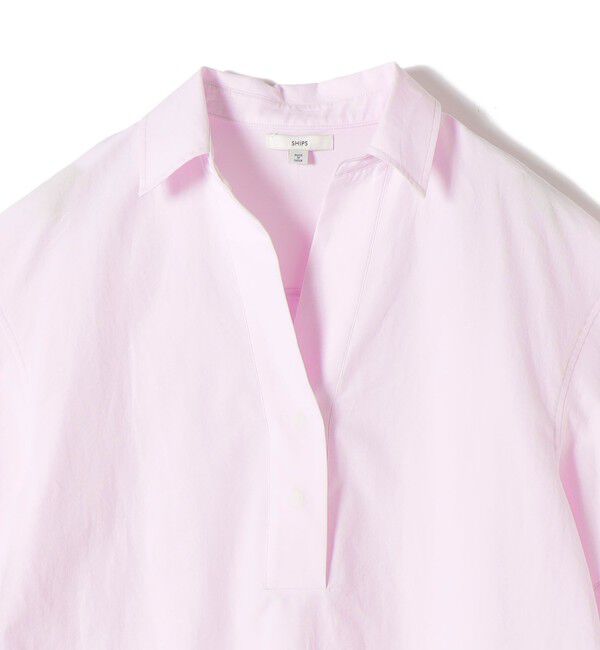 SHIPS for women「〈手洗い可能〉無地/ストライプ スキッパー サイド スリット 半袖 シャツ」|シャツ・ブラウス|