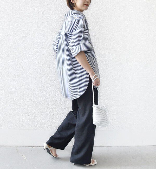 SHIPS for women「〈手洗い可能〉無地/ストライプ スキッパー サイド スリット 半袖 シャツ」|シャツ・ブラウス|