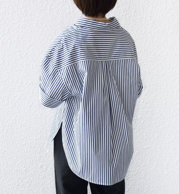 SHIPS for women「〈手洗い可能〉無地/ストライプ スキッパー サイド スリット 半袖 シャツ」|シャツ・ブラウス|