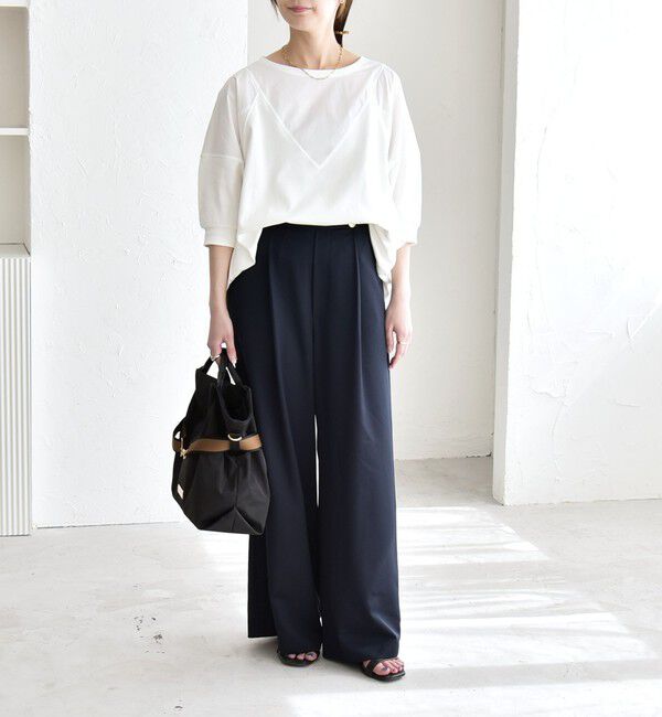 quaranciel「《予約》quaranciel:〈接触冷感/汗染み防止加工/洗濯機可能〉ドッキング Aライン カットソー」|Tシャツ・カットソー|