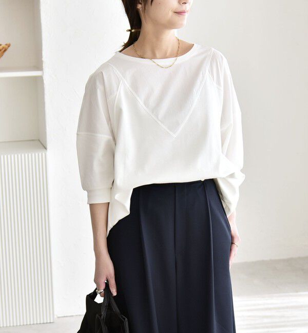 quaranciel「《予約》quaranciel:〈接触冷感/汗染み防止加工/洗濯機可能〉ドッキング Aライン カットソー」|Tシャツ・カットソー|