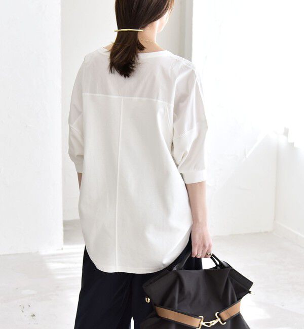 quaranciel「《予約》quaranciel:〈接触冷感/汗染み防止加工/洗濯機可能〉ドッキング Aライン カットソー」|Tシャツ・カットソー|