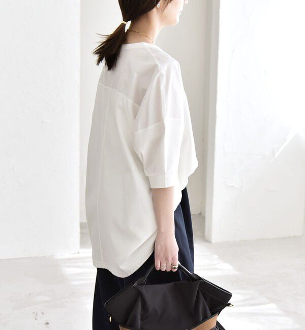 quaranciel「《予約》quaranciel:〈接触冷感/汗染み防止加工/洗濯機可能〉ドッキング Aライン カットソー」|Tシャツ・カットソー|