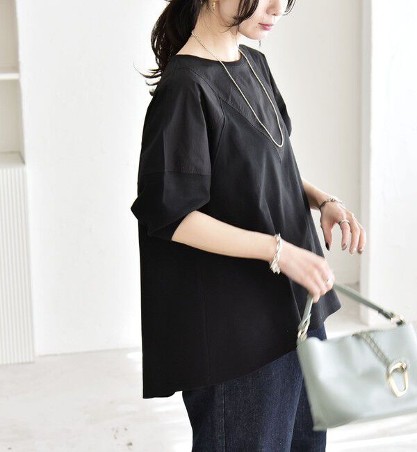 quaranciel「《予約》quaranciel:〈接触冷感/汗染み防止加工/洗濯機可能〉ドッキング Aライン カットソー」|Tシャツ・カットソー|