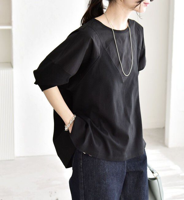 quaranciel「《予約》quaranciel:〈接触冷感/汗染み防止加工/洗濯機可能〉ドッキング Aライン カットソー」|Tシャツ・カットソー|