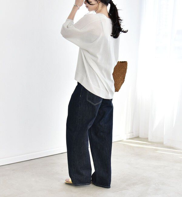 quaranciel「《予約》quaranciel:〈接触冷感/手洗い可能〉メタルボタン Vネック シアー ニット カーディガン」|カーディガン|