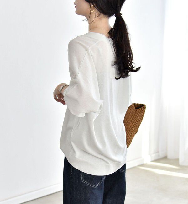 quaranciel「《予約》quaranciel:〈接触冷感/手洗い可能〉メタルボタン Vネック シアー ニット カーディガン」|カーディガン|