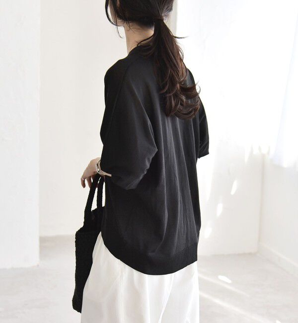 quaranciel「《予約》quaranciel:〈接触冷感/手洗い可能〉メタルボタン Vネック シアー ニット カーディガン」|カーディガン|