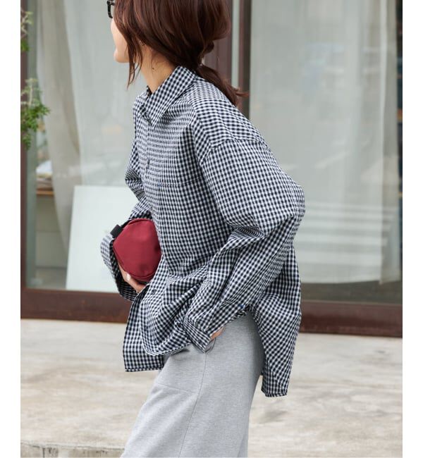 OUTDOOR PRODUCTS Usual Things「≪予約≫コットンサッカーチェックワイドシャツ セットアップ対応」|シャツ・ブラウス|