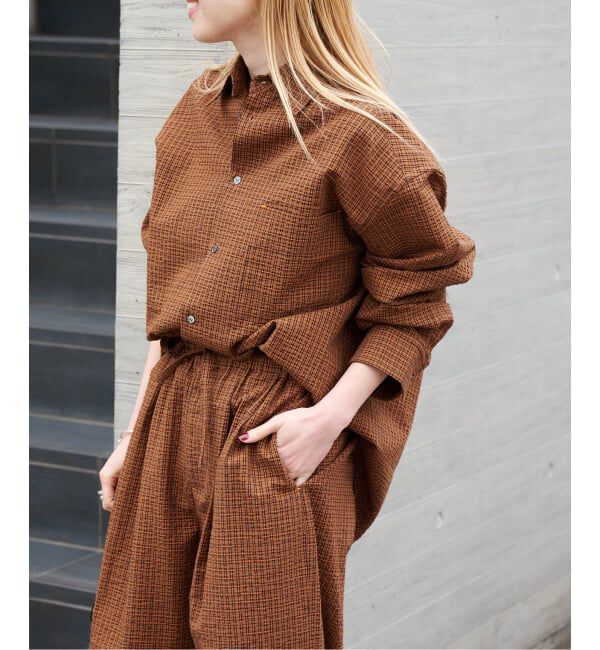 OUTDOOR PRODUCTS Usual Things「≪予約≫コットンサッカーチェックワイドシャツ セットアップ対応」|シャツ・ブラウス|オレンジ