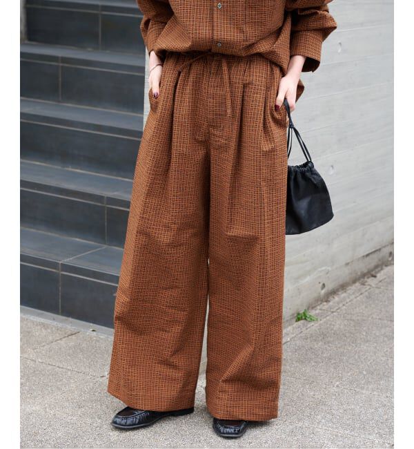 OUTDOOR PRODUCTS Usual Things「≪予約≫コットンサッカーチェックイージーパンツ セットアップ対応」|スラックス|