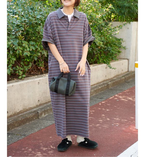 OUTDOOR PRODUCTS Usual Things「≪予約≫ボーダーポロシャツワイドワンピース」|ワンピース|