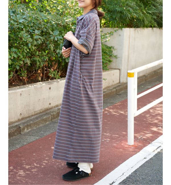 OUTDOOR PRODUCTS Usual Things「≪予約≫ボーダーポロシャツワイドワンピース」|ワンピース|