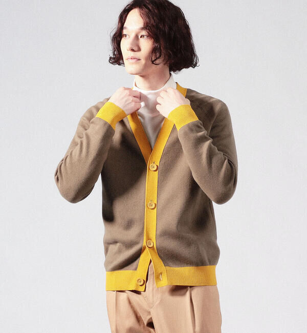 CABaN「CABaN コットンカシミヤ バイカラーVネックカーディガン」|カーディガン|